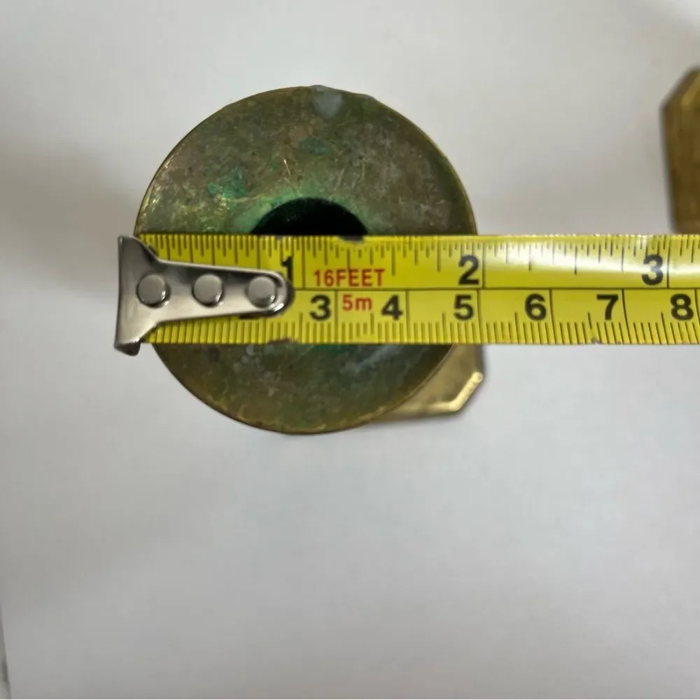 Vintage Pair Brass Candlestick Holders Heavy Patina Set 2 Approx 8.5 Inch Tall